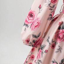Rometta Plus Size Women's Vintage French Rose Print Dress, V-Neck Waist Cinched Slimming Long Sleeve Midi Dress, Loose Fit Flattering Commute & Date Dress Flower Dress Feminine Dress Floral Dress Rose Dress  Floral Dress Women Elegant French Style Dress - Amarillo - Ver 5