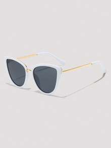 Visivana 1pc Plastic Cat Eye Frame Beach Vacation Travel Decorative Sunglasses For Summer Beach Vacation,Outdoor,Travel - White Frame All Gray - View 2