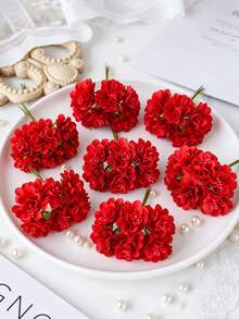 1 PIEZA Flores artificiales de clavel mini Hortensia de seda Tocado Plantas falsas para decoración de caja de caramelos de boda de otoño Florero para decoración del hogar, comedor, dormitorio, accesorios de fiesta de cumpleaños, decoración de jardín al aire libre, decoración de otoño - Rojo - Ver 5