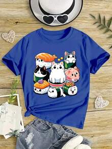 GiftCamiseta de cuello redondo estampada para niñas, suaveSoft - Azul - Ver 7