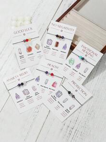 1 pieza Pulsera trenzada con cuentas de ojo de tigre, amatista, obsidiana negra y cuarzo rosa, que aporta energía positiva, adecuada para familia, amigos, uso diario y como regalo - vistoso - Ver 11