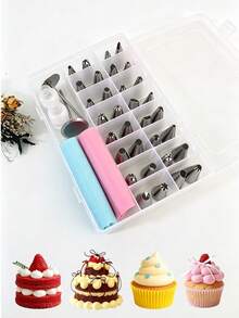1 Box 38pcs Cake Decorating Set, Stainless Steel Piping Tips, Cake Decorating Tools, Piping Tips With Converter, Piping Bag, Cake Cream Piping Tips, Piping Nails, Piping Scissors, Piping Stand, Piping Tray, Piping Gun, Piping Clip, Baking Tools, Petal Tray, Cake Cream Stand, Baking Tools, Cream Transfer Tools, DIY Baking Tools, Kitchen Tools, Suitable For Cakes, Cupcakes - Multicolor - View 1