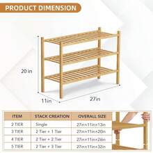 Three-Layer Independent Shoe Rack, Stackable Modular Shoe Cabinet, Foldable Shoe Storage Rack, Bamboo And Wood Material Shoe Rack Suitable For Entrance And Wardrobe, Beautiful, Natural, Practical And Sturdy Shoe Rack, Space-Saving Entrance, Living Room, Bedroom Shoe Rack, Size 68 X 25 X 46 Cm, Natural Wood Color - Maple - View 5