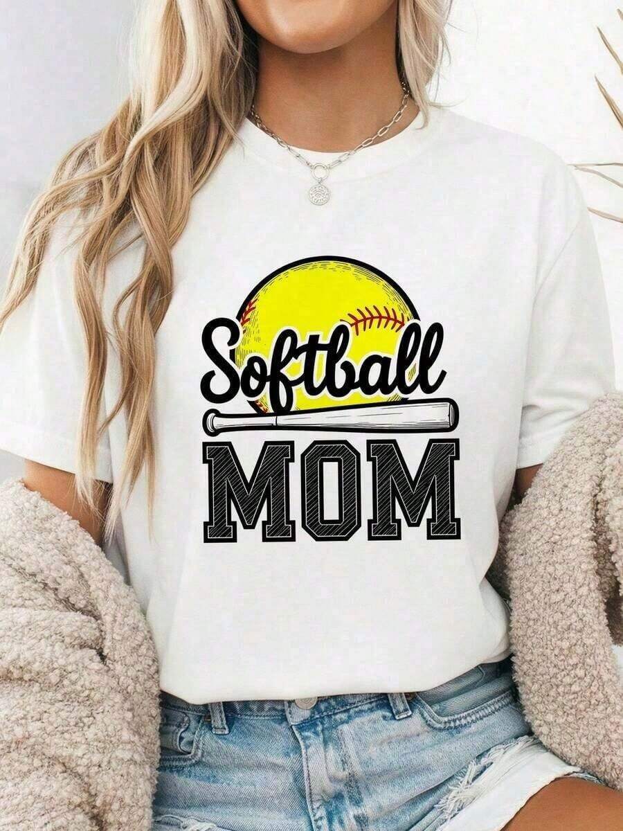 100%Softball Mom Softball Player Game Day Mothers Day Women T-Shirt 100% Cotton Crew Neck Short Sleeve Sporty Graphic Tee Retro Vintage Style Athletic Team Support Gift For Mama Ladi-4 Summer Outfits,Camisas,Camisas Para Mujer,Playeras,Playeras De Mujer,Vintage,Easter Outfit Women,Mother's Day,Women's Graphic Tees, Casual Summer Tops, 100% Cotton - 白3 - 查看 1