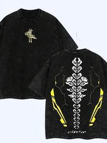 2026 Men's Washed Streetwear Brand Has Launched An Oversized T-Shirt Featuring Invincible Comic Character Designs And Text. This Casual Outfit Is An I - 黑色4 - 查看 1