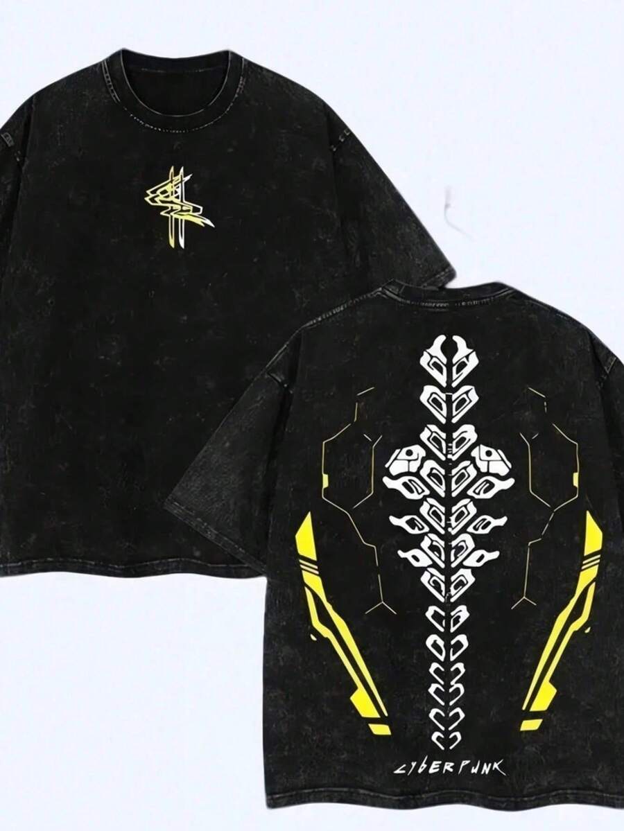 2026 Men's Washed Streetwear Brand Has Launched An Oversized T-Shirt Featuring Invincible Comic Character Designs And Text. This Casual Outfit Is An I - 黑色4 - 查看 1