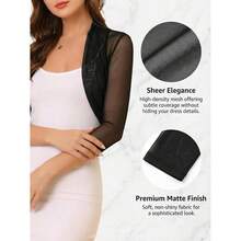 3/4 Sleeve Sheer Mesh Bolero Cropped Cardigan Women Open Front Lightweight Sheer Shrug Casual Party Daily Layering Short Outerwear - màu đen - Xem 5