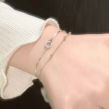 Fashionable Double-Layer Beaded Double-Circle Interlocking Bracelet, Suitable For Women's Daily Wear, Vacation And Formal Events - Silver - View 3