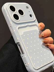 1pc Card Slot Lanyard Solid Color Polka Dot Leather Phone Case, Shockproof Protective Cover Suitable For IPhone 17 Pro Max/16 Pro Max/15 Pro/15/14 Pro Max/16 Plus/14 Pro/14/13 Pro Max/13 Pro/13/12 Pro Max/12 11, Suitable Gift For Boyfriend/Girlfriend - Baby Blue - View 4