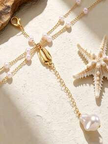 1pc Gold Crystal Tassel Chain Bikini Chain, Sexy Fashion Apparel Decor, Suitable For Women's Daily, Party Or Vacation Wear - Imitation Pearl Shell - View 2
