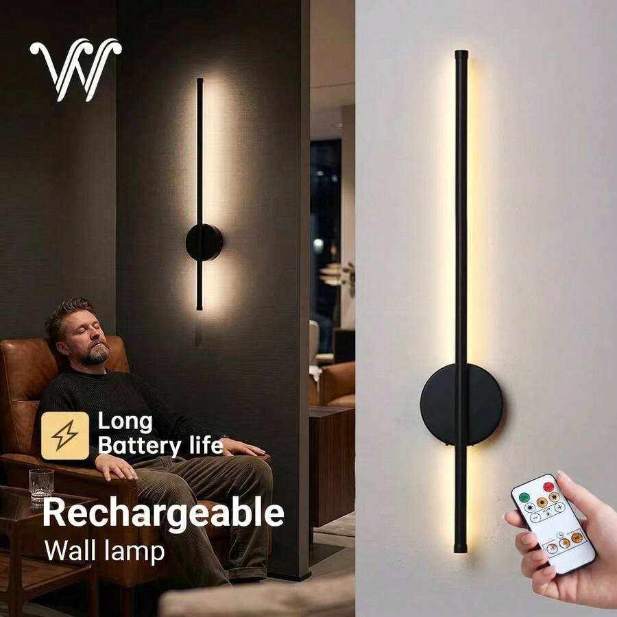 1/2 chiếc đèn LED treo tường sạc được, đèn tường màu đen, chiều cao 50-80cm, sử dụng pin USB 5V 4400mAh, đèn treo tường không dây có điều khiển từ xa và chức năng hẹn giờ điều chỉnh độ sáng, thích hợp cho phòng ngủ, phòng khách, hành lang, cầu thang, kệ, ghế sofa, phông nền TV. - 50cm 2 cái - Xem 1