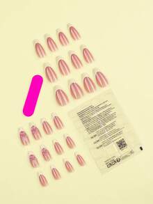 24 buah Kuku Palsu Pendek Berbentuk Almond dengan Motif Bunga Segar Dekoratif 3D untuk French Manicure, Termasuk 1 Stiker Perekat dan 1 Kikir Kuku, Cocok untuk Pemakaian Sehari-hari - MultiWarna - View 2