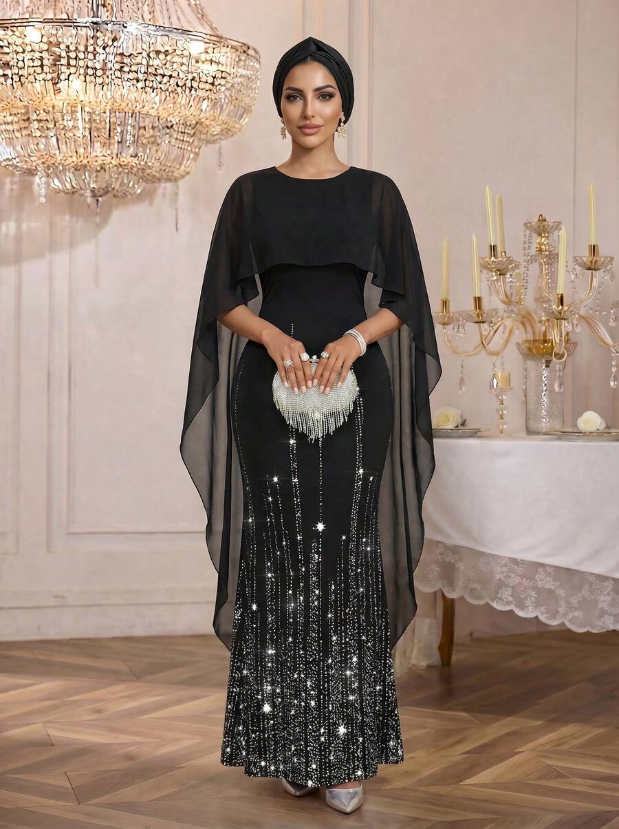 SHEIN Lady Đầm poncho tay lửng đơn sắc tối giản dành cho nữ, thích hợp mặc hàng ngày dịp Giáng sinh, Năm mới, Lễ tình nhân. Đầm thanh lịch dành cho nữ - trắng - Xem 1