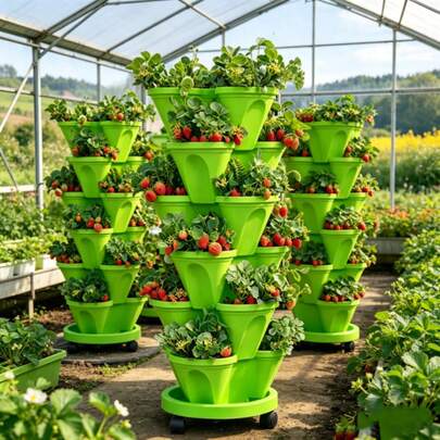 6pcs Movable 4-Leaf Stackable Planter - Includes Strawberry Planting Rack With Drainage, Ideal For Space-Saving Vertical Gardening, Perfect For Balcony, Patio, Small Apartment, Indoor/Outdoor Planting, Suitable For Strawberries, Vegetables And Flowers, Excellent Gift For Gardening Enthusiasts, Family And Friends
