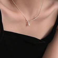 Minority Simple Style Argent Pur Pearl Sapphire Necklace Women Ins All-Match Non-Fading Clavicle Chain High-Grade Sense Ornament  Jewelry Women  Stainlees Steel Jewelry Cadena De Oro 14k  Collares  Summer Necklaces For Women Wedding  Silver Jewelry Father's Day  Beaded Necklace - XL2790 - 查看 8