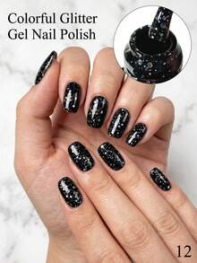 Kendra Ferry Glitter Nail Polish, 1/6 Colors, 7ml, LED Soak, Professional Gel Nail Polish For Nail Salon, Suitable For Daily Nail Art, Party Nail Art, Women's Nail Tools, Fashionable And Charming Nail Art, Luxury Nail Design, Long-Lasting Shine - Black - View 3