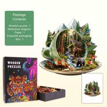1件裝 Teacup Forest 木製不對稱拼圖，動物造型 2D 拼圖玩具，適合兒童與成人，益智遊戲，派對、節日、聖誕與生日禮物，獨特魔幻桌面裝飾創意木製拼圖禮品 - 彩色 - 查看 3