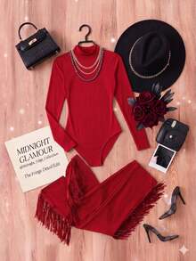 CALEBGAR Women's Sexy Two Piece Outfits Long Sleeve Fringe Pants Set Clubwear Going Out Birthday Party Night Outfits - Đỏ - Xem 5