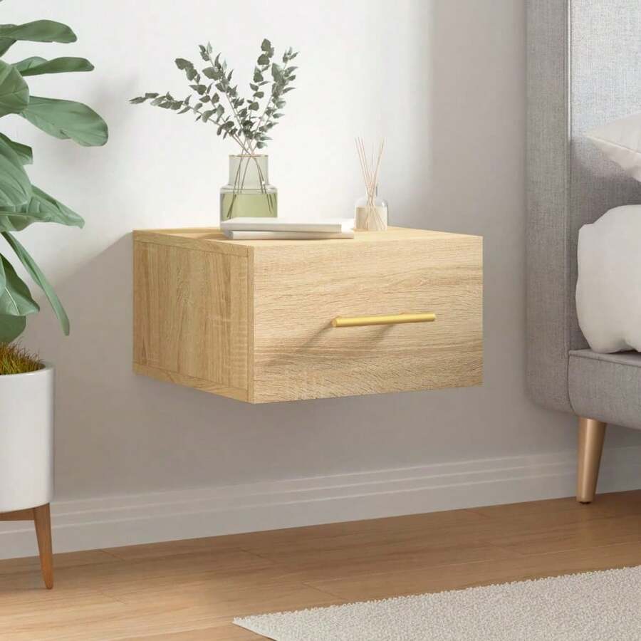 vidaXL Wand-Nachttisch Sonoma-Eiche 35x35x20 cm - Braun - Übersicht 1