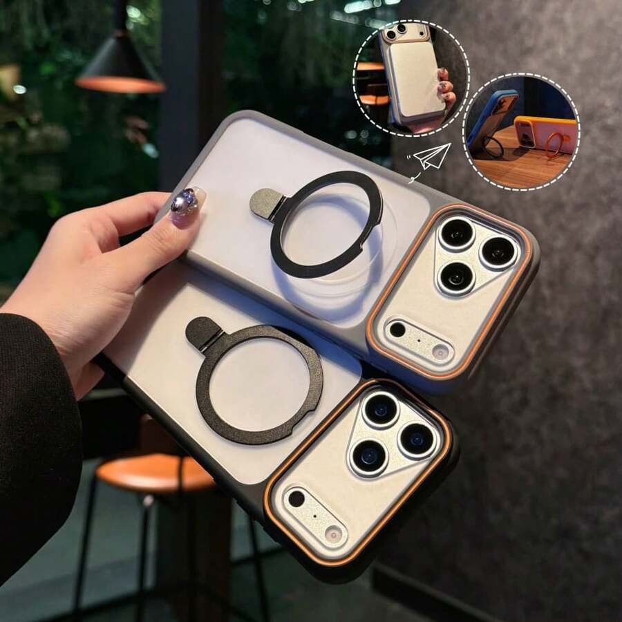 Ốp lưng điện thoại dạng vòng xoay 360° tối giản, tương thích với iPhone 17 Air 16 15 14 13 Pro Max Plus 12 11, hỗ trợ sạc không dây. - Xám - Xem 1
