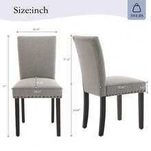 Sillas de comedor modernas tapizadas – Respaldo ergonómico alto, ribete de tachuelas, cojín acolchado, patas de madera resistentes, tela transpirable – Asiento de cocina cómodo sin brazos – Beige - Gris - Ver 5