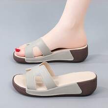 Women's Platform Slide Sandals, Casual Thick-Sole Slippers, Comfortable Flip Flops - Grey - View 5