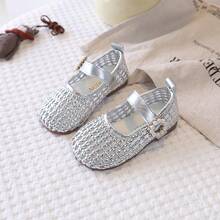 1 Pair Kids Bird Nest Design Sandals, Soft Sole Breathable Princess Toddler Beach Shoes, Minimalist Style - Silver - View 1