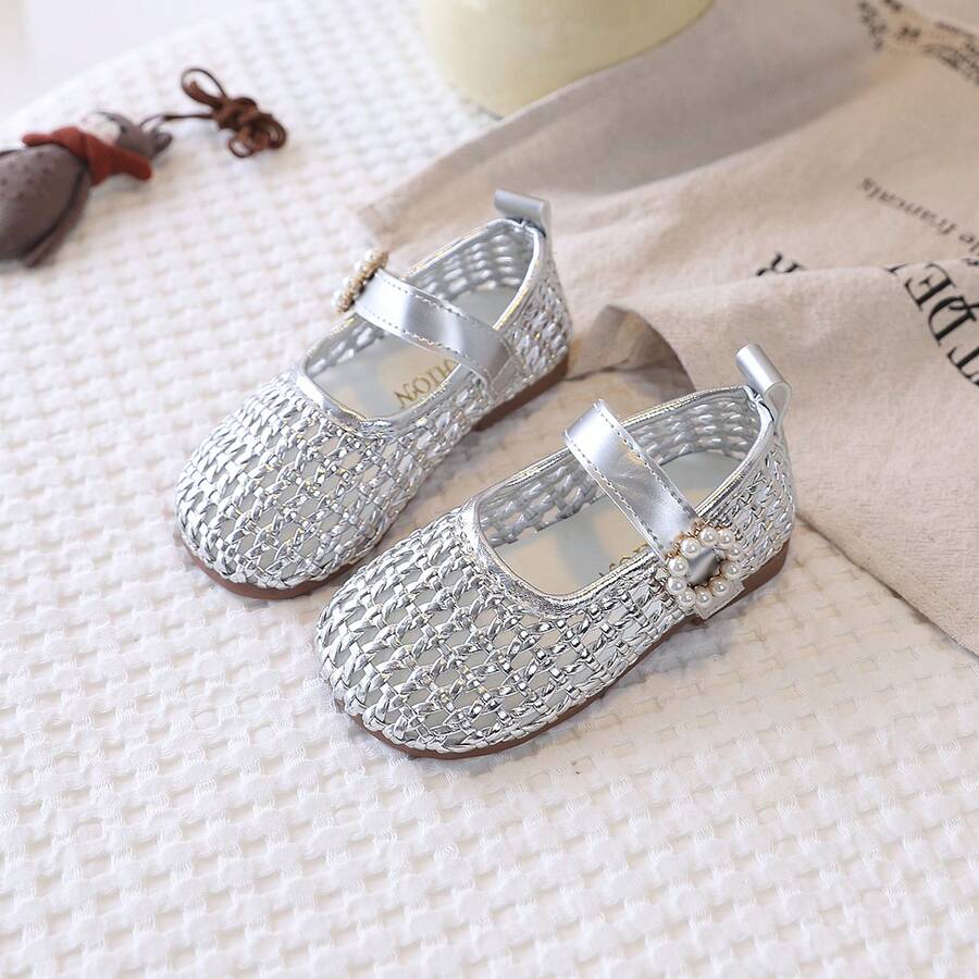 1 Pair Kids Bird Nest Design Sandals, Soft Sole Breathable Princess Toddler Beach Shoes, Minimalist Style - Silver - View 1