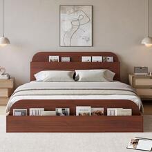 Marco de cama de plataforma de madera resistente con cabecera de almacenamiento y pie elevado, fuerte soporte de la pizarra, no se requiere mueble de caja, muebles de dormitorio - Nogal rojo - Ver 6