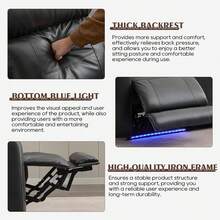 Sofá reclinable eléctrico con reposacabezas ajustable/luz LED, asientos de cine en casa con almacenamiento en el reposabrazos/toma de corriente/cuero transpirable, sofá reclinable eléctrico para sala de estar (gris, sofá de dos plazas + sofá) - Gris y negro - Ver 9