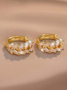 Set de 2 piezas de pendientes de trigo con circonita brillante personalizados y de moda, adecuados para niñas, regalo para una cita - Dorado - Ver 7