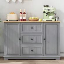 Modern, Elegant Sideboard With 3 Drawers And Refrigerator-Like Doors, Buffet Cabinet For Dining Room, Living Room And Hallway (Grey) - Grey - View 3