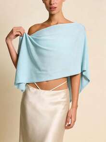 Casual Elegant Asymmetric Knit Top - Off-Shoulder Flowy Solid Color Blouse - Azul celeste - Ver 5