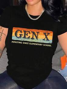 T-shirt noir Gen X, adulte depuis l'école primaire, t-shirt graphique décontracté - Noir - Voir 1