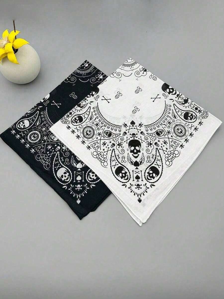 1pc Hip Hop/Street Dance Skull Head Printed Bandana, Unisex Headwrap, Outdoor Sports Face Mask - Multicolor - View 1