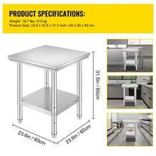 VEVOR Stainless Steel Prep Table, 24 X 24 X 31 Inch, 700 Lbs Load Capacity, Heavy Duty Metal Worktable With 3 Adjustable Height Levels, Commercial Workstation For Kitchen Garage Restaurant Backyard - 24 X 24 X 31 Inch, 700 Lbs - View 7