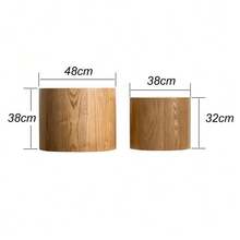 Nesting Coffee Table Set Of 2, Modern Round Coffee Table, Wooden Circle Accent Tables For Small Spaces Living Room Bedroom Balcony Office Drum Side Table, Natural Wood With Real Tree Ring - Maroon - View 2
