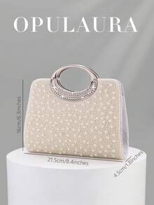 Bolso de mano de noche con cristales y brillantes para mujer de OpulAura, bolso de mano formal con tachuelas de de lujo, adecuado para galas, fiestas, cumpleaños, bodas como bolso - Albaricoque - Ver 6