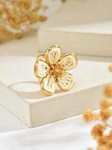 1pc Pastoral Fresh Style Raffia Flower Open Ring, White Versatile Jewelry For Women's Travel And Commute - White - View 3