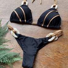 New Style Solid Color Strap Bikini Sexy Swimwear - GT528 Black - View 3