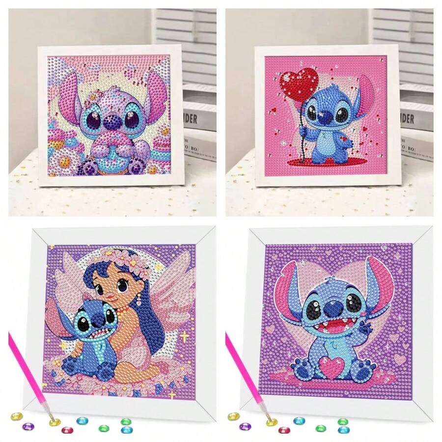 Panini Stitch Series Diamond Painting Kit With Frame, 4 Styles Cartoon Lilo & Stitch 5D Full Diamond DIY Handmade Art, Home Decor Gift Suitable For Stitch Fans - Sets - View 1