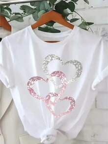 Plus Size Women Clothes, T-Shirts Women Plus Size Tops, Plus Size T-Shirts - Women's Fun Printed T-Shirts - Casual Short-Sleeved Round-Neck Loose-Fitting Tops, Machine Washable For All-Season Comfort, Suitable For Casual Wear |   Loose Fit |   Durable Prints, Suitable For Various Holiday Gifts, Shipped From Local Warehouse, Graphic Tees Women, Plus Size Tops> - White - View 1