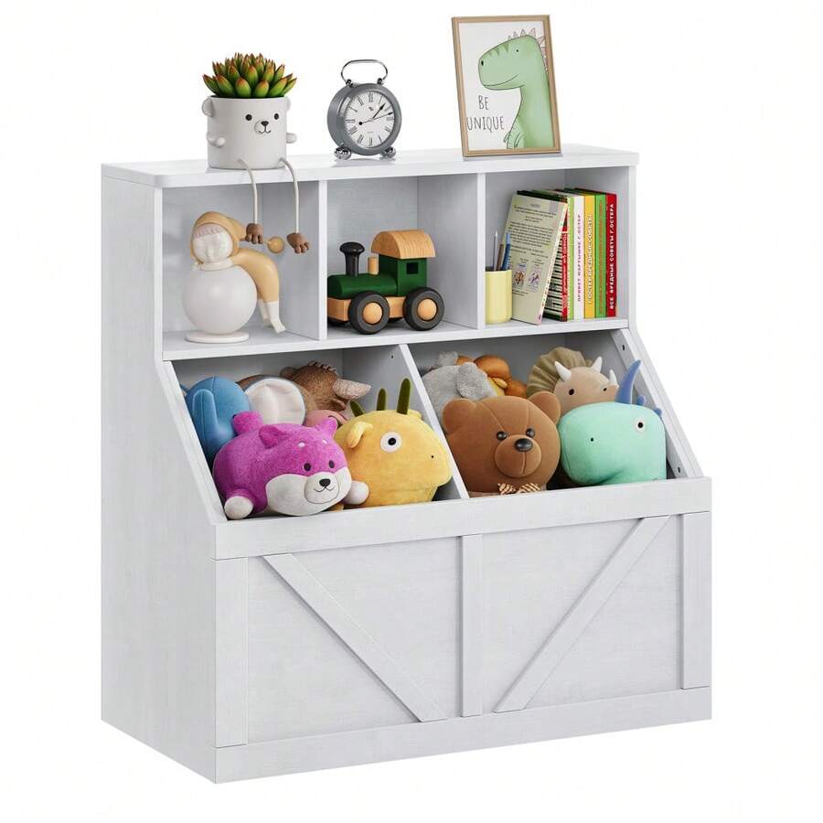 Estantería y organizador de juguetes multifuncional para niños – Armario de almacenamiento y estable con estante grande para sala de juegos, dormitorio, guardería o guardería infantil – Fácil de montar – Gris lavado - W - Ver 1