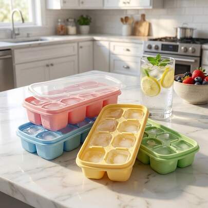 1/2/4pcs 8 Grids Plastic Ice Mold With Lid, Reusable Fruit & Beverage Ice Tray, Beer Refrigeration Tool, Suitable For Refrigerator Ice Maker In Kitchen, Restaurant,Bar