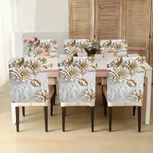 1pc/4pcs/6pcs/10pcs Platinum Floral Pattern Plush Chair Cover, Removable Short Plush Fabric Chair Slipcover, Chair Back Protector, Suitable For All Seasons, Holiday Decor, For Dining Room, Living Room, Home Chairs, With Back Protection, Fit For Dining Room, Office, Living Room, Hotel And Home Decor - Multicolor - View 7