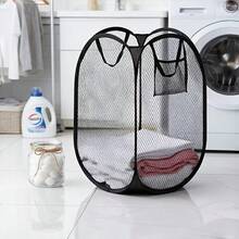 1 pieza Cesta de ropa plegable y emergente, cesto de ropa grande con asa ergonómica, cesta de ropa sucia portátil de malla, adecuada para lavandería, baño, dormitorio, sala de estar, almacenamiento doméstico, se puede usar como regalo de inauguración de la casa, artículos de limpieza del hogar, herramienta de organización de almacenamiento - Multicolor - Ver 10