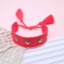 1pc Rivet Heart Bohemian Bracelet - Hot Pink - View 2