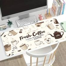 1 Large E-Sports Gaming Mouse Pad, Hand-Painted Coffee Cup And Utensil Decorative Pattern, Non-Slip, Washable Rubber Bottom, Large Size Desk Mat, Office Desk Accessory, Computer Decoration Accessory, Desktop Decoration, Dirt-Resistant Gaming Mouse Pad, Ideal Gift For Gamers, Extra-Long Desk Mat, Stylish Office Desk Decoration And Study Accessory - 30*60 cm (11.8*23.8 Inches) - View 2