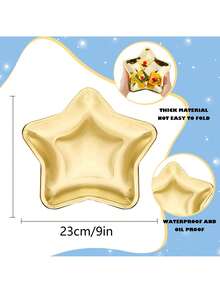 20/10/1pc 9Inch Gold,Silver Thick Star Shaped Paper Plates Disposable Party Plate Pentagram Dinnerware Decorations For Graduation Independence Day Wedding Birthday Baby Shower - View 3