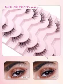 ENCHUW 8 Pairs Half Lashes Clear Band Soft Natural Cat Eye Lashes Makeup Tool Extension Fluffy Faux Mink Lashes - Black - View 4